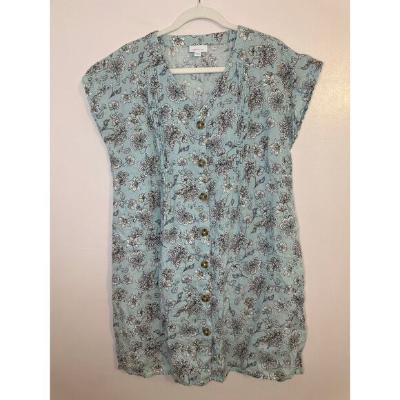 J. Jill 100% Linen Blue Floral Button Up Prairie Cottagecore Sundress Small P - Picture 1 of 6